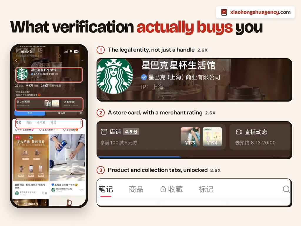 Verified Xiaohongshu professional account profile showing entity name and badge